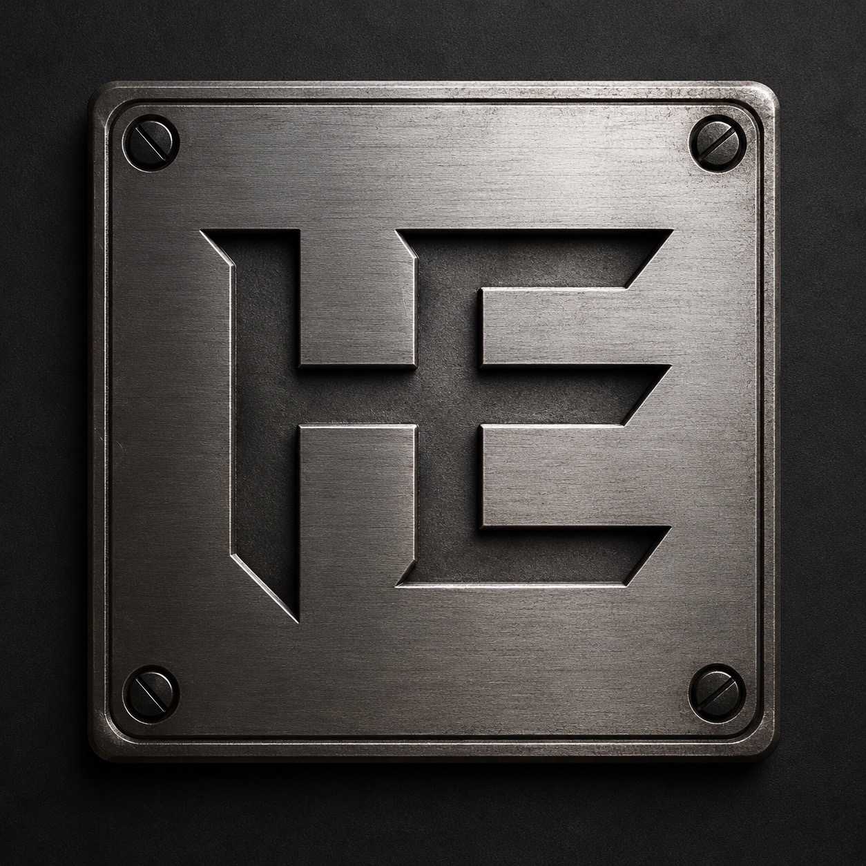Hoss Engraving HE steel plate badge logo